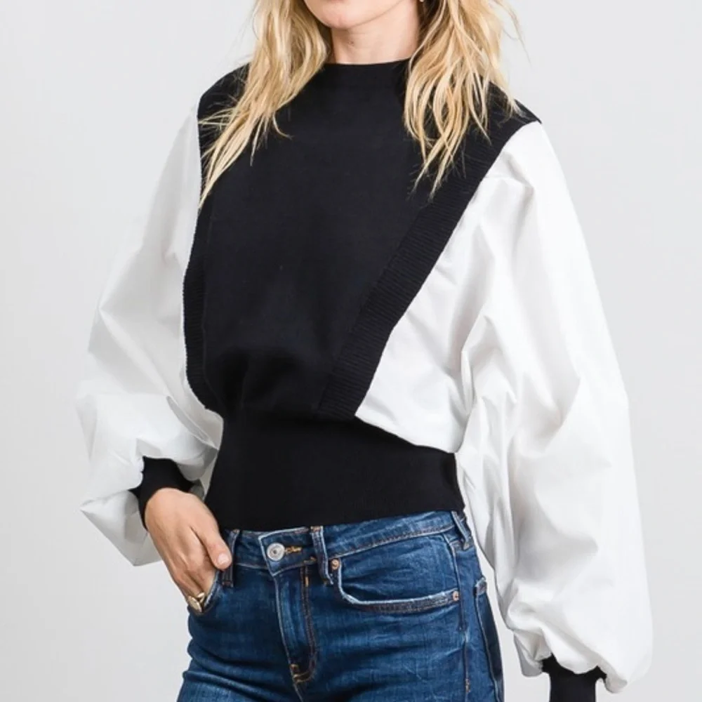 White Ballon Sleeves Top w/Vest - Picture 2 of 5